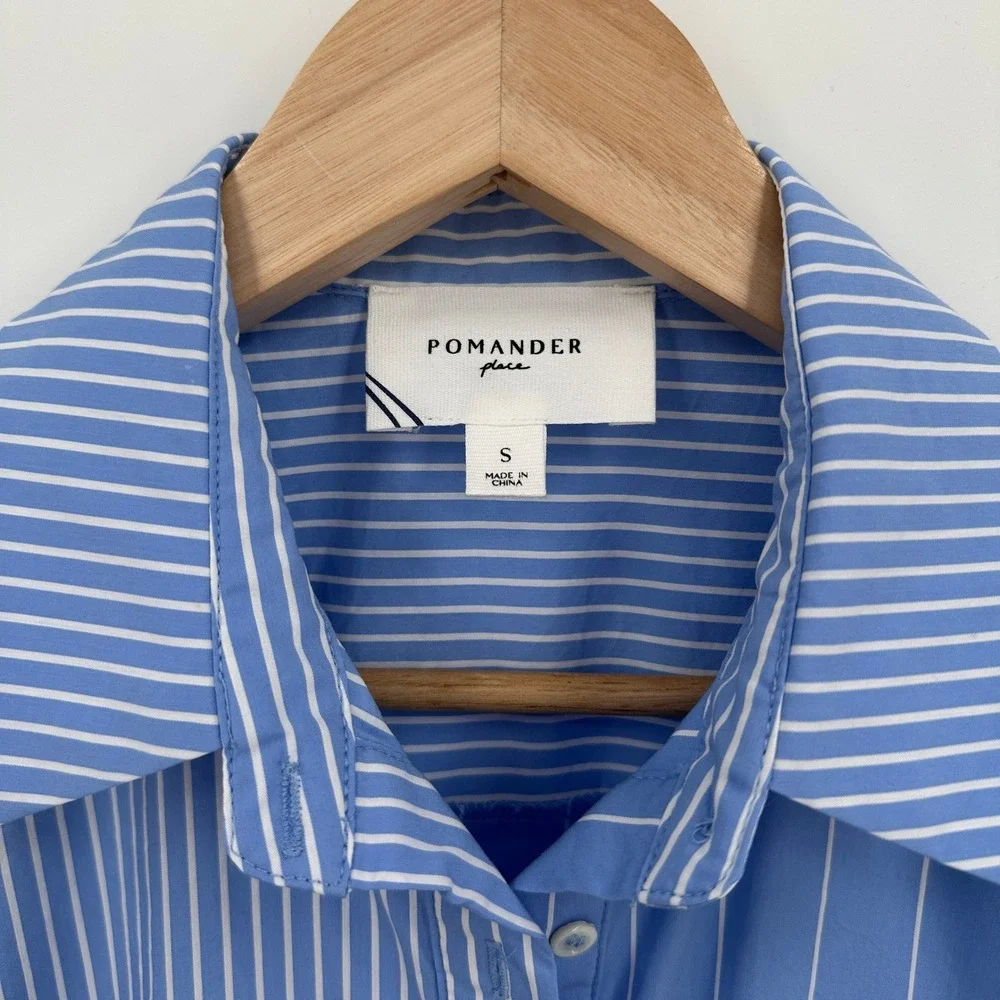 Pomander Place Tuckernuck Blue White Striped Belted Midi Shirt Dress Women Small - Picture 7 of 8